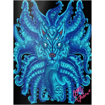 Deep Blue Wolf Tulu Metal Print AMCThorn Art